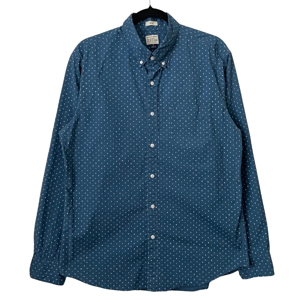 J. Crew Shirt‎ Mens Large Secret Wash Slim Geometric Print Button Down Cotton
